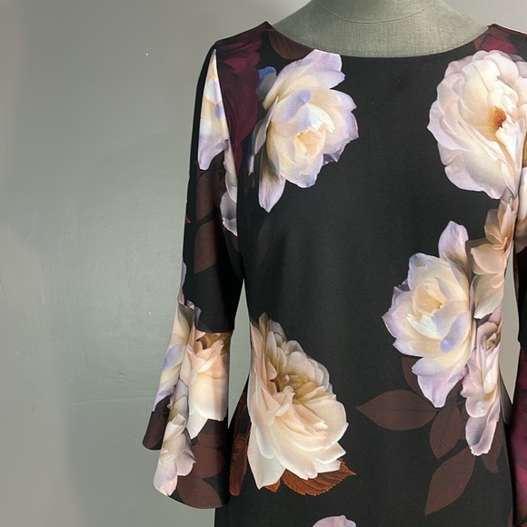 Calvin Klein size 10 bell sleeve floral stretchy sheath dress - Picture 6 of 17